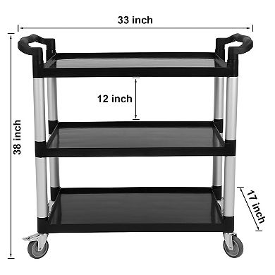 360 LBS Capacity Heavy Duty Service Cart w/Locking Wheels, 3-Shelf Commercial Rolling Utility Cart