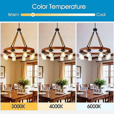 ELEMENT ACE 8-Light Rustic Wooden Chandelier with Seeded Glass Shades for Dining Room Lighting