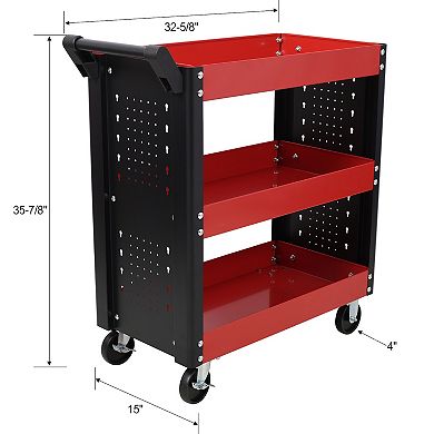 ELEMENT ACE Heavy-Duty Three-Tier Rolling Utility Cart with Locking Casters and Pegboard Storage