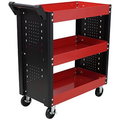 ELEMENT ACE Heavy-Duty Three-Tier Rolling Utility Cart with Locking Casters and Pegboard Storage