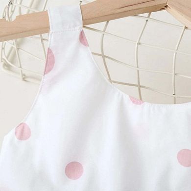Polka Dot Pattern Sleeveless Round Collar Dress With Bow