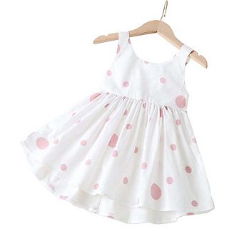Polka Dot Pattern Sleeveless Round Collar Dress With Bow