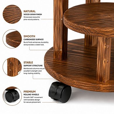 5-Tier Wooden Plant Stand with Wheels Rolling Shelf Display Rack for Indoor & Outdoor Pots