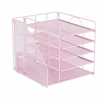 5 tier Desk Letter Tray Organizer Pink