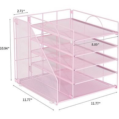 5-Tier Desk Letter Tray Organizer Pink