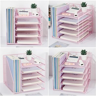 5-Tier Desk Letter Tray Organizer Pink