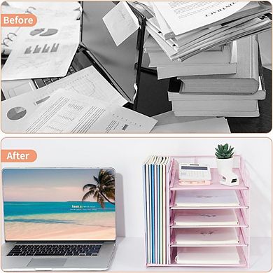 5-Tier Desk Letter Tray Organizer Pink