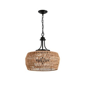 ELEMENT ACE Hand-Woven Natural Rope Pendant Light Fixture with Adjustable Chain for Kitchen Island