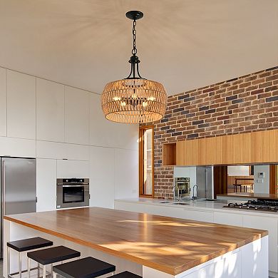 ELEMENT ACE Hand-Woven Natural Rope Pendant Light Fixture with Adjustable Chain for Kitchen Island