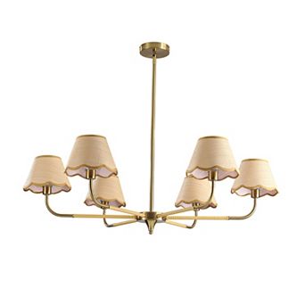 ELEMENT ACE 38-Inch Six-Light Chandelier with Natural Fiber Shades for Dining and Living Rooms