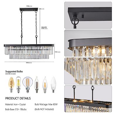 ELEMENT ACE Adjustable Rectangular Crystal Chandelier Modern Industrial Style Ceiling Light Fixture