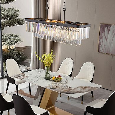 ELEMENT ACE Adjustable Rectangular Crystal Chandelier Modern Industrial Style Ceiling Light Fixture