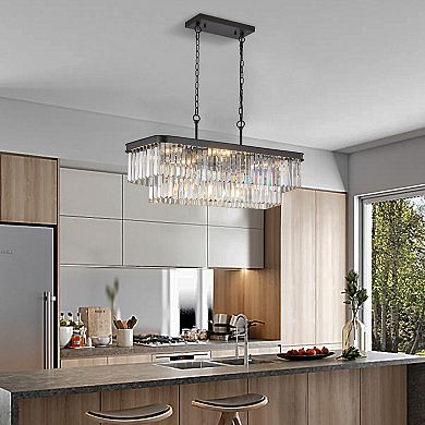 ELEMENT ACE Adjustable Rectangular Crystal Chandelier Modern Industrial Style Ceiling Light Fixture