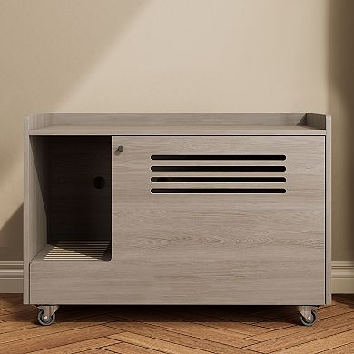 ELEMENT ACE Discreet Pet Enclosure Furniture with Storage Top and Silent Wheels for Home Use