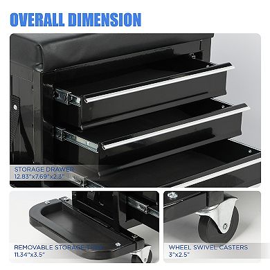 ELEMENT ACE 3-Drawer Rolling Tool Chest and Mechanic Seat with Foldable Side Trays