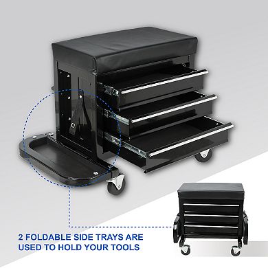 ELEMENT ACE 3-Drawer Rolling Tool Chest and Mechanic Seat with Foldable Side Trays