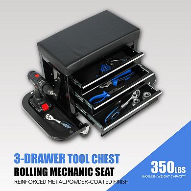 ELEMENT ACE 3-Drawer Rolling Tool Chest and Mechanic Seat with Foldable Side Trays