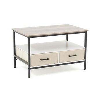 2 tier 32 in Coffee Table with Storage, Open Display Shelf & Foldable Drawers