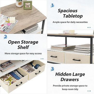 2-Tier 32 in Coffee Table with Storage, Open Display Shelf & Foldable Drawers