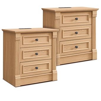 2 pc 26" Farmhouse Nightstand with Charging Station, Roman Column,3 Drawers Dresser for Bedroom