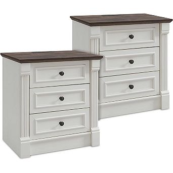 2 pc 26" Farmhouse Nightstand with Charging Station, Roman Column,3 Drawers Dresser for Bedroom