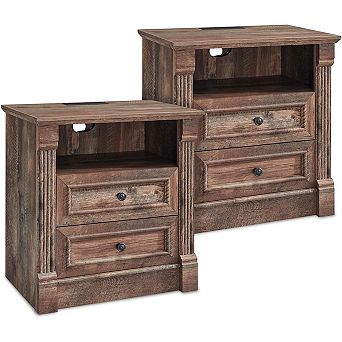 2 pc 26" Farmhouse Nightstand with Charging Station, 2 Drawer, Open Shelf, Bedside Table for Bedroom