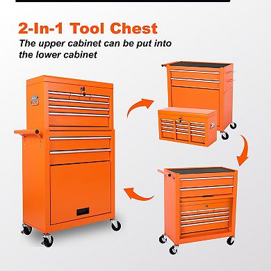 ELEMENT ACE 8-Drawer Rolling Tool Storage Cabinet with Detachable Top Box and Lockable Wheels