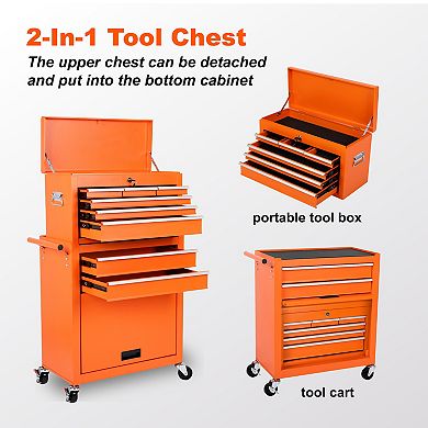 ELEMENT ACE 8-Drawer Rolling Tool Storage Cabinet with Detachable Top Box and Lockable Wheels