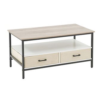 2 tier 40 in Coffee Table with Storage, Open Display Shelf & Foldable Drawers
