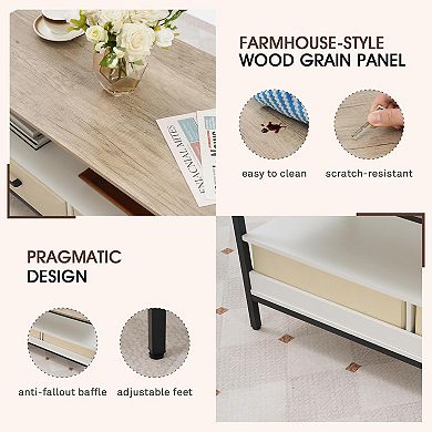 2-Tier 40 in Coffee Table with Storage, Open Display Shelf & Foldable Drawers