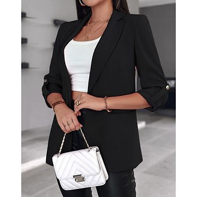 Womens 3/4 Sleeve Blazers Casual Lapel Open Front Suit Jacket Summer Work Office Blazers