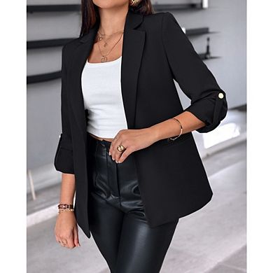 Womens 3/4 Sleeve Blazers Casual Lapel Open Front Suit Jacket Summer Work Office Blazers