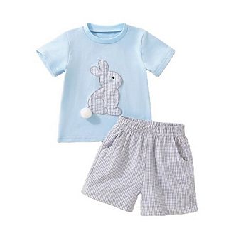Baby Boys Easter Bunny Blue Gingham Shorts Outfit Set