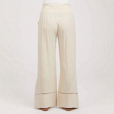 Women's Palazzo Maternity Pants Flowy Wide Leg Beach Trousers with Drawstring Elastic Waist Pockets