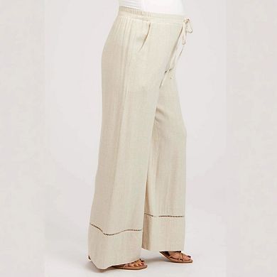 Women's Palazzo Maternity Pants Flowy Wide Leg Beach Trousers with Drawstring Elastic Waist Pockets