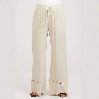 Women's Palazzo Maternity Pants Flowy Wide Leg Beach Trousers with Drawstring Elastic Waist Pockets