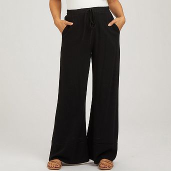 Women's Palazzo Maternity Pants Flowy Wide Leg Beach Trousers with Drawstring Elastic Waist Pockets