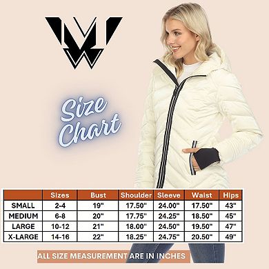 Women's Midweight Quilted Contrast With Thumbholes Hooded Jacket