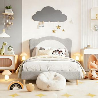 Upholstered Bed Frame Platform Bed with Cute Padded Headboard