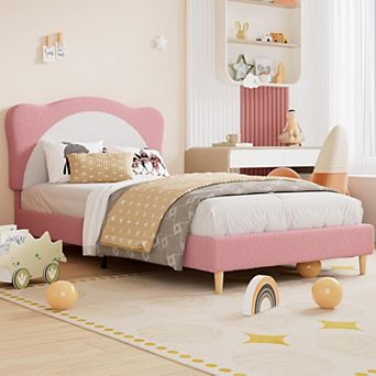 Upholstered Bed Frame Platform Bed with Cute Padded Headboard