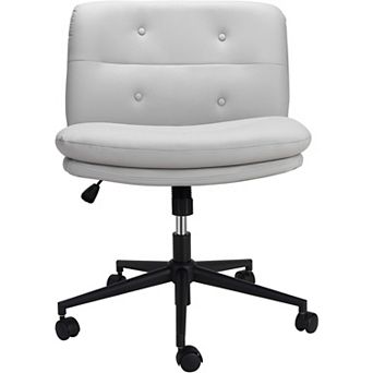 Armless Swivel Office Chair, Adjustable Height PU Leather Desk Chair for Bedroom Home Office