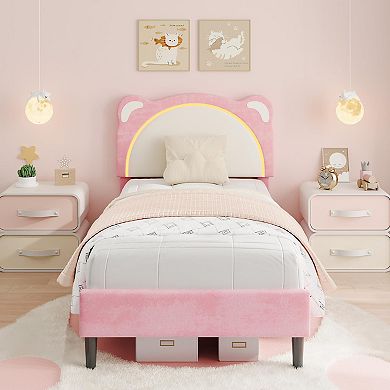 Bed Frame for Kids Upholstered Platform Bed Frame with Adjustable Headboard and Led Light