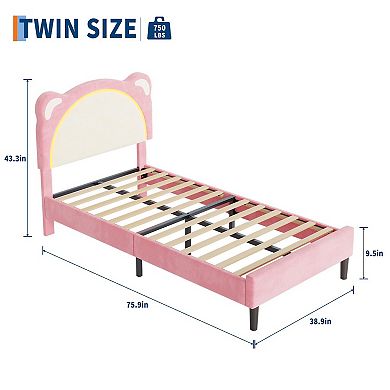 Bed Frame for Kids Upholstered Platform Bed Frame with Adjustable Headboard and Led Light
