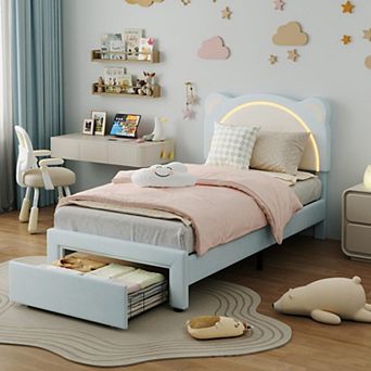 Bed Frame for Kids Upholstered Platform Bed Frame with Adjustable Headboard and Led Light