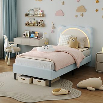 Bed Frame for Kids Upholstered Platform Bed Frame with Adjustable Headboard and Led Light