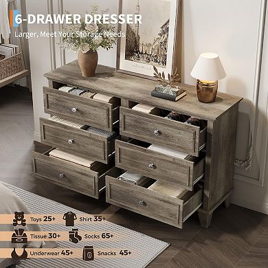 ANIXOL 6-Drawer Wide Dresser with Metal Handles