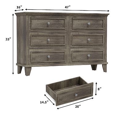 ANIXOL 6-Drawer Wide Dresser with Metal Handles