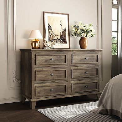ANIXOL 6-Drawer Wide Dresser with Metal Handles