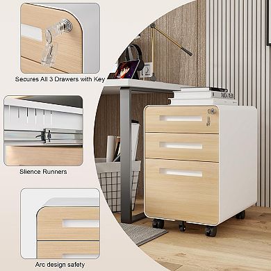 3 Drawer Rolling File Cabinet with Lock, Carbon Steel, for A4, Letter, Legal File Folders