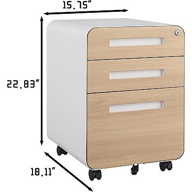 3 Drawer Rolling File Cabinet with Lock, Carbon Steel, for A4, Letter, Legal File Folders